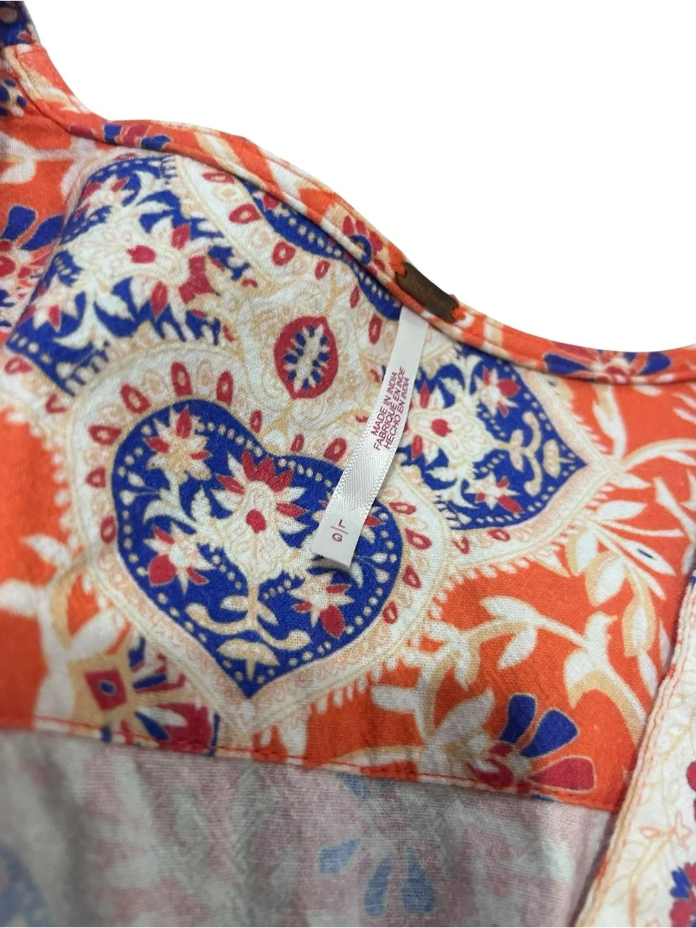 Free People Orange Boho Wrap Crop Top Paisley Floral Smocked Back Large